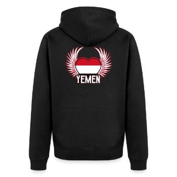 Jemen - Unisex Premium Bio Zip Hoodie - Schwarz - Hinten - Nico (187cm)