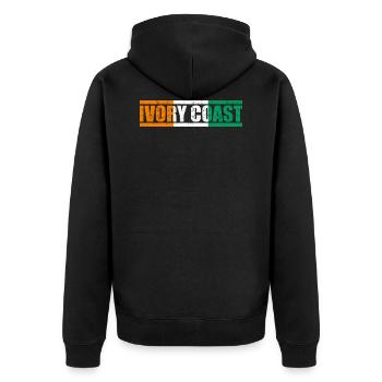 Elfenbeinküste - Unisex Premium Bio Zip Hoodie - Schwarz - Hinten - Nico (187cm)
