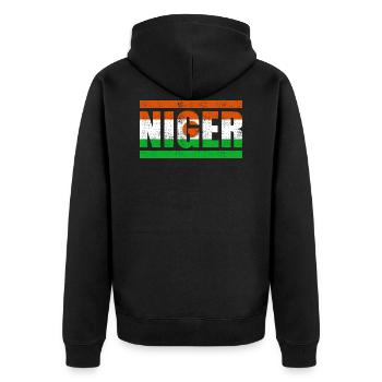 Niger - Unisex Premium Organic Zip Hoodie - black - Back - Nico (187cm)
