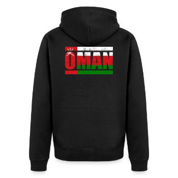 Oman - Unisex Premium Organic Zip Hoodie - black - Back - Nico (187cm)