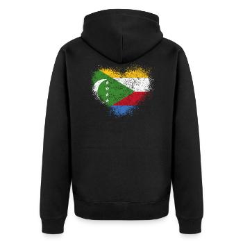 Comoros - Unisex Premium Organic Zip Hoodie - black - Back - Nico (187cm)