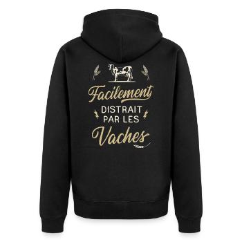 vache humour agricultrice agriculteur vintage fête - Veste à capuche bio Premium Unisexe - noir - Dos - Nico (187cm)