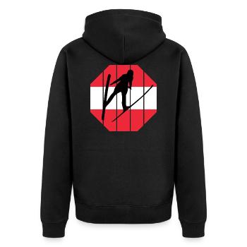Skispringen Österreich Flagge - Unisex Premium Bio Zip Hoodie - Schwarz - Hinten - Nico (187cm)