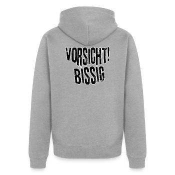 Vorsicht bissig - Unisex Premium Bio Zip Hoodie - Grau meliert - Hinten - Nico (187cm)