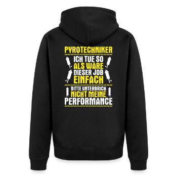 Pyrotechniker Feuerwerk Pyrotechnik Pyrotechnician - Unisex Premium Bio Zip Hoodie - Schwarz - Hinten - Nico (187cm)