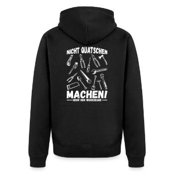 Nicht Quatschen Machen - Herr der Werkzeuge - Unisex Premium Bio Zip Hoodie - Schwarz - Hinten - Nico (187cm)
