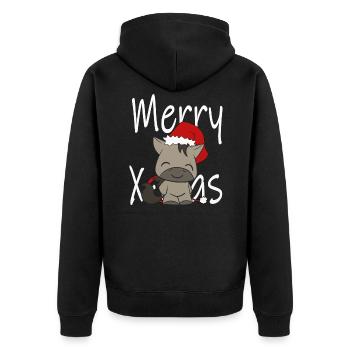Weihnachten Pferd Kawaii Comic Reiten Xmas süß - Unisex Premium Bio Zip Hoodie - Schwarz - Hinten - Nico (187cm)