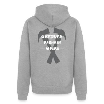 OPA - Unisex Premium Bio Zip Hoodie - Grau meliert - Hinten - Nico (187cm)