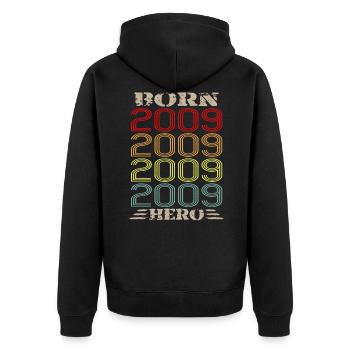 Retro Legend Born Hero 2009 Birthday - Unisex Premium Organic Zip Hoodie - black - Back - Nico (187cm)