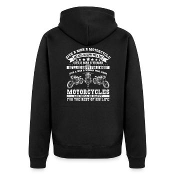Motorcycle Motorcyclist Husband Wife Motorcycles - Unisex Premium Organic Zip Hoodie - black - Back - Nico (187cm)