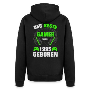 Gamer Geschenk Gaming Geburtstag 1995 Geboren - Unisex Premium Bio Zip Hoodie - Schwarz - Hinten - Nico (187cm)