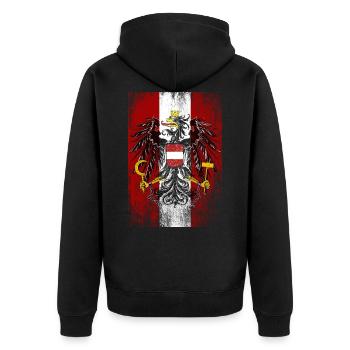 Österreich Patriot - Unisex Premium Bio Zip Hoodie - Schwarz - Hinten - Nico (187cm)