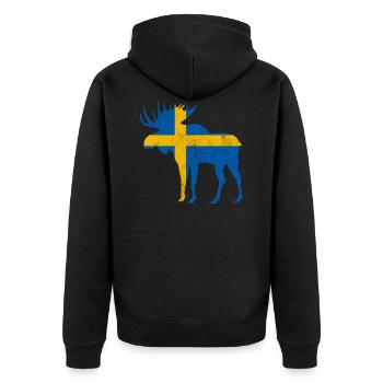 Schweden Elch mit Flagge - Unisex Premium Bio Zip Hoodie - Schwarz - Hinten - Nico (187cm)