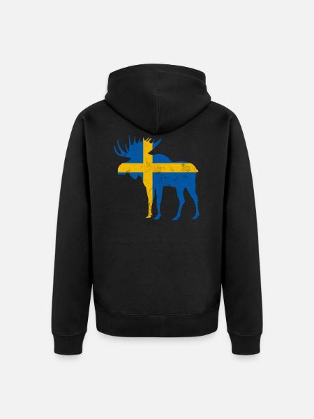 Sweden moose with flag - Unisex Premium Organic Zip Hoodie - black