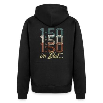 Zweitakter DDR 1:50 Gemisch - Unisex Premium Bio Zip Hoodie - Schwarz - Hinten - Nico (187cm)