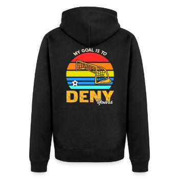 Mein Ziel ist es, dein Tor zu verhindern - Unisex Premium Bio Zip Hoodie - Schwarz - Hinten - Nico (187cm)