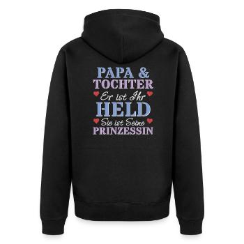 Vater Tochter Held Prinzessin Herz Werdender Papa - Unisex Premium Bio Zip Hoodie - Schwarz - Hinten - Nico (187cm)