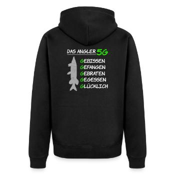 Angler 5G - Unisex Premium Bio Zip Hoodie - Schwarz - Hinten - Nico (187cm)