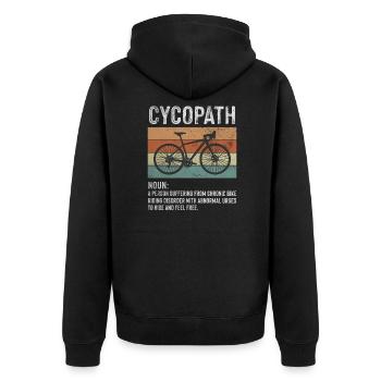 Cycopath Vintage Fahrradfahrer Fahrrad Geschenk - Unisex Premium Bio Zip Hoodie - Schwarz - Hinten - Nico (187cm)