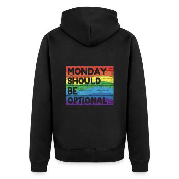 Monday should be optional Vintage Regenbogen - Unisex Premium Bio Zip Hoodie - Schwarz - Hinten - Nico (187cm)