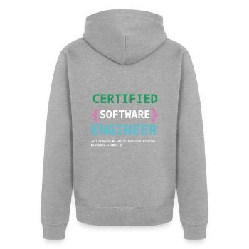Funny Certified Software engineer - Unisex Premium Organic Zip Hoodie - heather grey - Back - Nico (187cm)