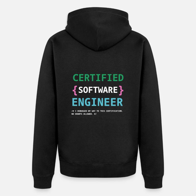 Zabawny certyfikowany inżynier oprogramowania - Ekologiczna rozpinana bluza z kapturem Premium unisex - czarny