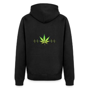 Kiffen Kiffer Herzschlag Joint Weed Marihuana - Unisex Premium Bio Zip Hoodie - Schwarz - Hinten - Nico (187cm)