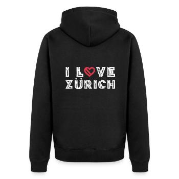 I Love Zurich - Unisex Premium Organic Zip Hoodie - black - Back - Nico (187cm)