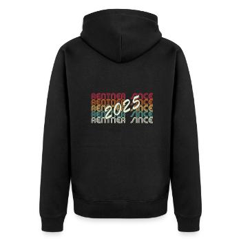 Rentner 2025 - Unisex Premium Bio Zip Hoodie - Schwarz - Hinten - Nico (187cm)