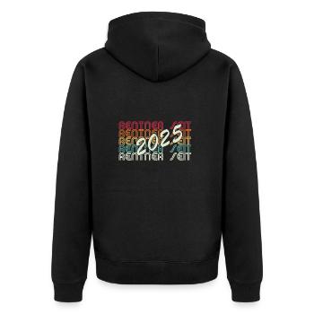 rentner 2025 - Unisex Premium Bio Zip Hoodie - Schwarz - Hinten - Nico (187cm)