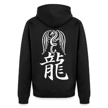 Japanischer weißer Drache - Unisex Premium Bio Zip Hoodie - Schwarz - Hinten - Nico (187cm)