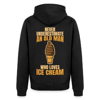 Unterschätze nie alte Eiscreme Liebhaber - Unisex Premium Bio Zip Hoodie - Schwarz - Hinten - Nico (187cm)