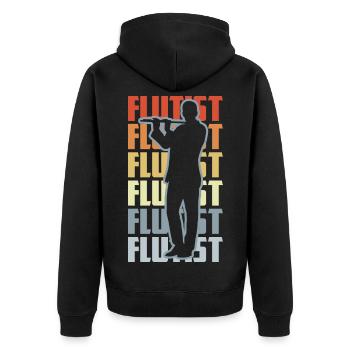 Retro Flötist - Unisex Premium Bio Zip Hoodie - Schwarz - Hinten - Nico (187cm)