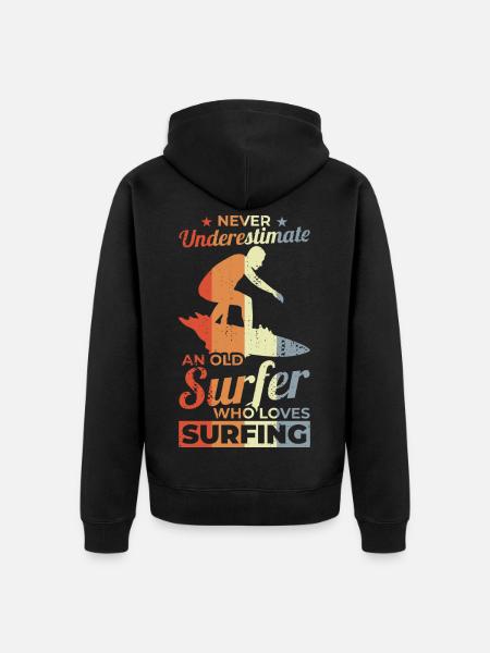 Never underestimate an old surfer - Unisex Premium Organic Zip Hoodie - black