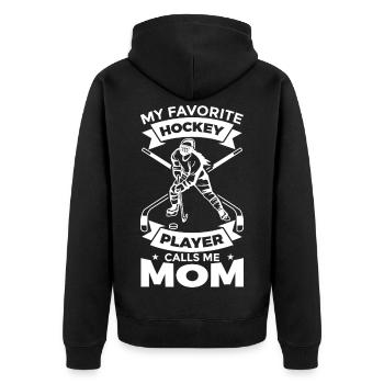 My Favorite Hockey Player Calls Me Mom - Unisex Premium Bio Zip Hoodie - Schwarz - Hinten - Nico (187cm)