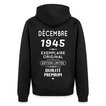 Anniversaire 80 ans - Décembre 1945 Original - Veste à capuche bio Premium Unisexe - noir - Dos - Nico (187cm)