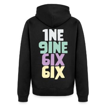 Vintage 1966 - Unisex Premium Bio Zip Hoodie - Schwarz - Hinten - Nico (187cm)