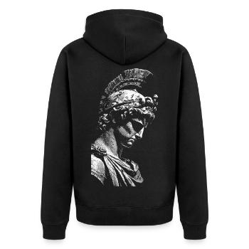 Antique Hero Statue Contrast Print - Unisex Premium Organic Zip Hoodie - black - Back - Nico (187cm)