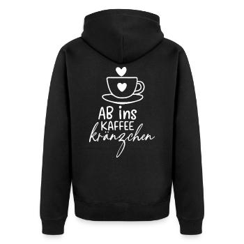 Ab ins Kaffee Kränzchen Geschenk Koffein - Unisex Premium Bio Zip Hoodie - Schwarz - Hinten - Nico (187cm)