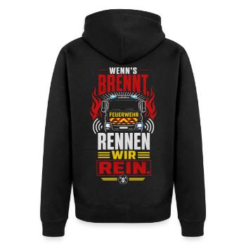 Feuerwehr  - Unisex Premium Bio Zip Hoodie - Schwarz - Hinten - Nico (187cm)