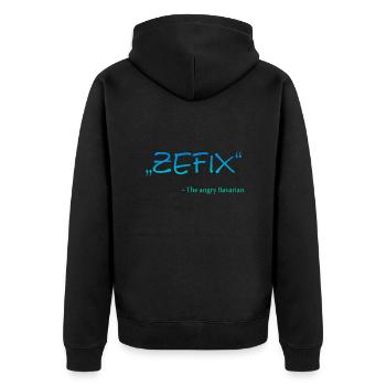Zefix -The angry Bavarian - Bayern Spruch - Unisex Premium Bio Zip Hoodie - Schwarz - Hinten - Nico (187cm)