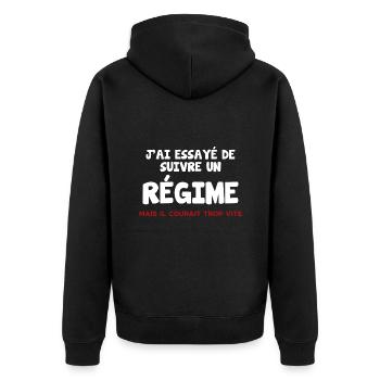 Diät, aber er lief zu schnell Humor - Unisex Premium Bio Zip Hoodie - Schwarz - Hinten - Nico (187cm)