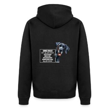 Ohne Dogge ist alles doof Dogge Halter Geschenk - Unisex Premium Bio Zip Hoodie - Schwarz - Hinten - Nico (187cm)