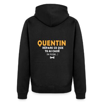 Quentin réparation T shirt drole quentin - Veste à capuche bio Premium Unisexe - noir - Dos - Nico (187cm)