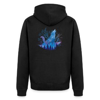 Wolf - Unisex Premium Bio Zip Hoodie - Schwarz - Hinten - Nico (187cm)