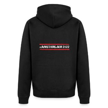Amsterdam 2022 - Unisex Premium Bio Zip Hoodie - Schwarz - Hinten - Nico (187cm)
