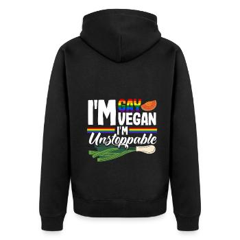 Je suis gay, je suis végétalien, je suis imparable - Veste à capuche bio Premium Unisexe - noir - Dos - Nico (187cm)