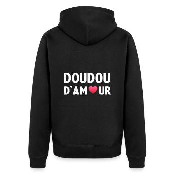 Valentinstag Humor Liebe Decke für Paare - Unisex Premium Bio Zip Hoodie - Schwarz - Hinten - Nico (187cm)