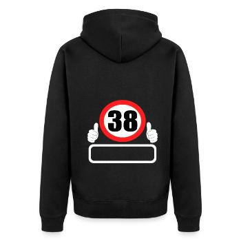 38 anniversaire panneau de signalisation 38 ans - Veste à capuche bio Premium Unisexe - noir - Dos - Nico (187cm)