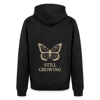 Still Growing Butterfly - Self Love and Healing - Unisex Premium Organic Zip Hoodie - black - Back - Nico (187cm)